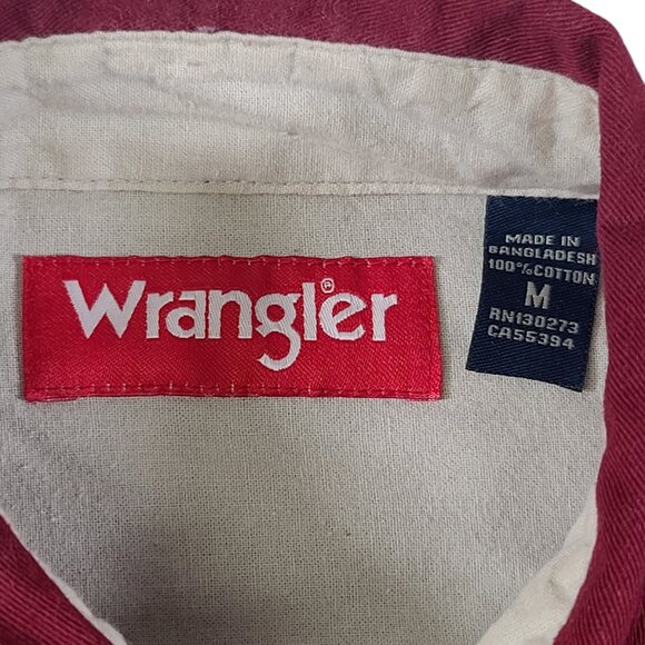 Wrangler Shirt Men Medium  Red Long Sleeve Button Snap Collared Mid Weight - Picture 4 of 8